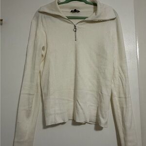 Chic Cream Zip-Up Turtleneck Sweater